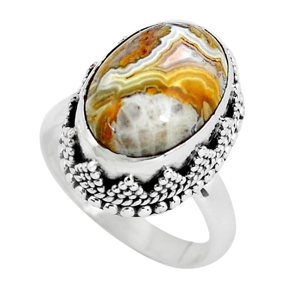 6.76cts natural mexican laguna lace agate silver solitaire ring size 6.5 p56702