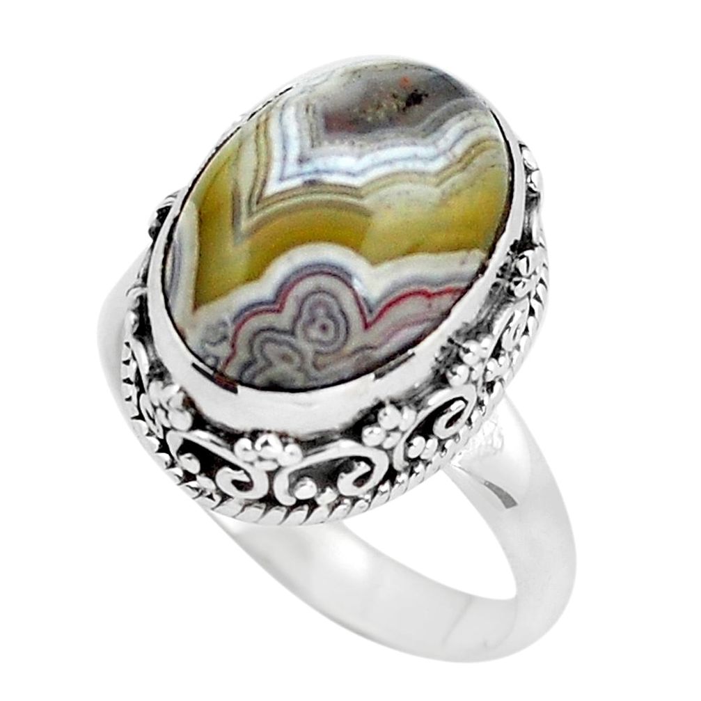 6.27cts natural mexican laguna lace agate silver solitaire ring size 7 p56707