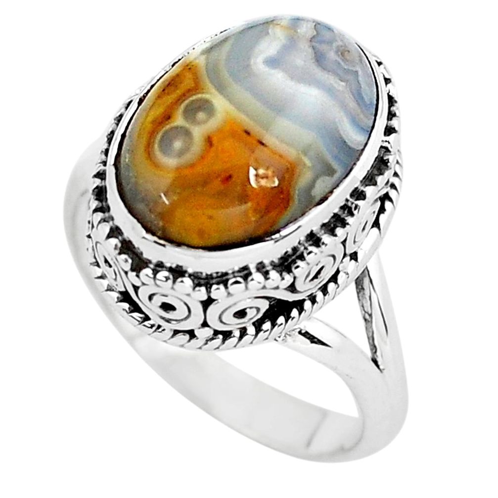 6.54cts natural mexican laguna lace agate silver solitaire ring size 7 p56714