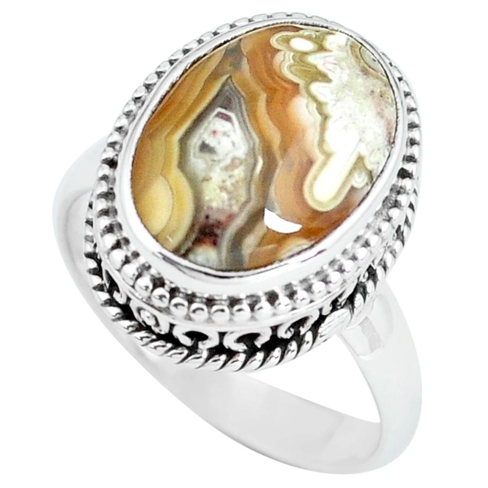 6.83cts natural mexican laguna lace agate silver solitaire ring size 7 p67623