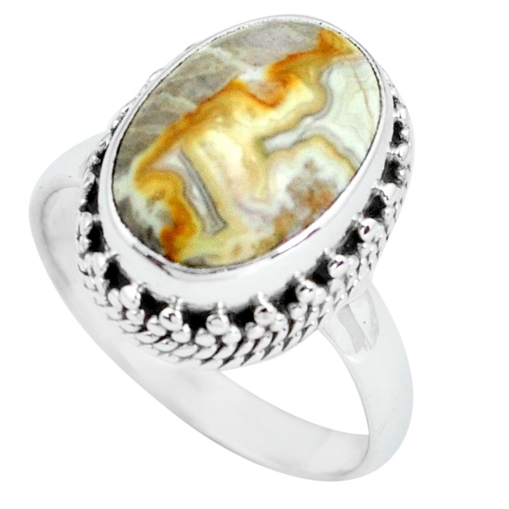 6.48cts natural mexican laguna lace agate silver solitaire ring size 8 p67624