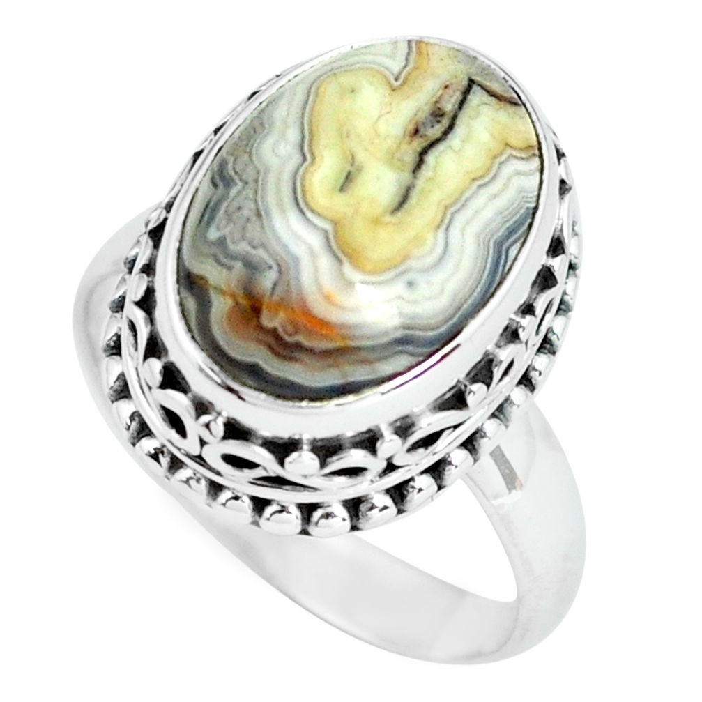 6.48cts natural mexican laguna lace agate silver solitaire ring size 7 p67630