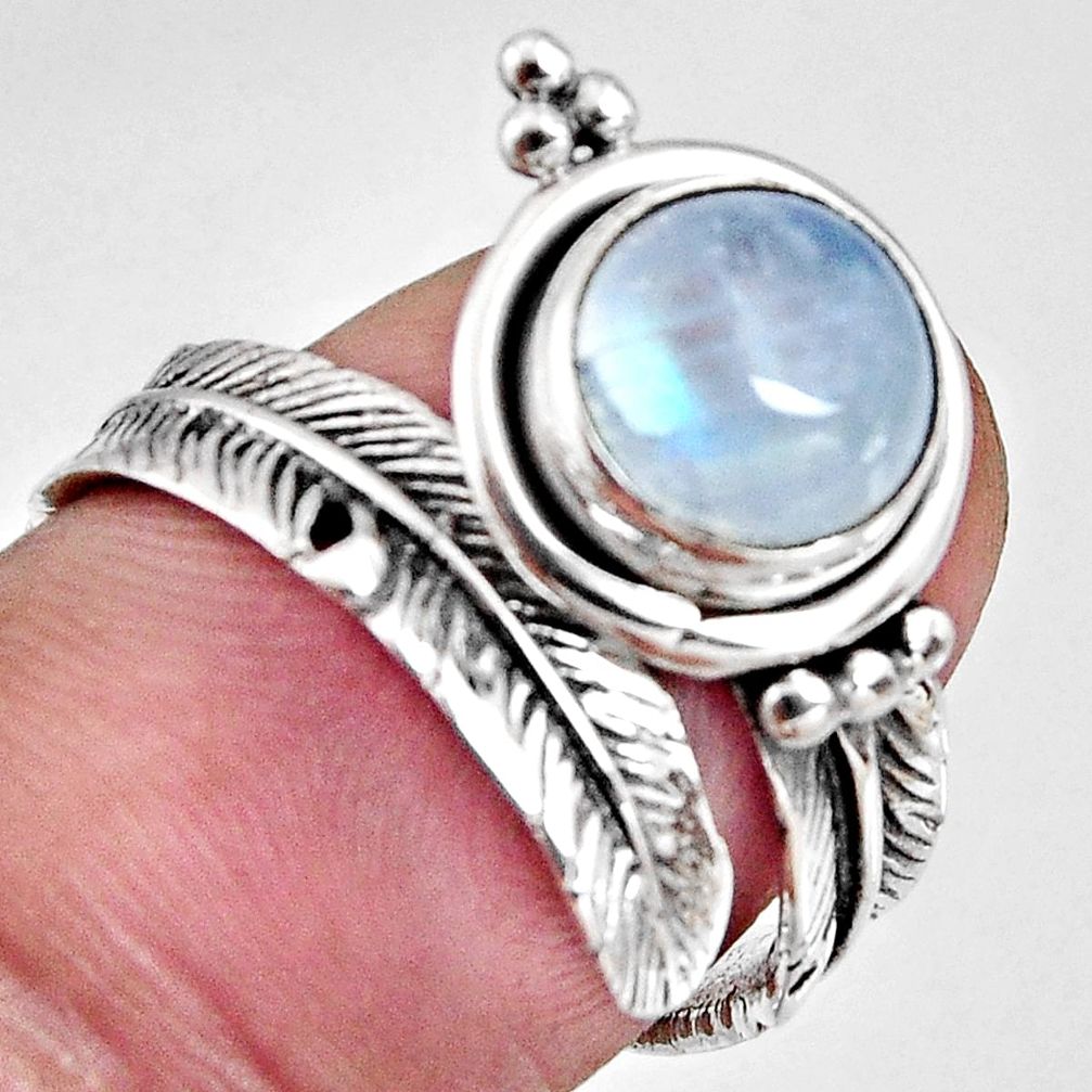 3.19cts natural moonstone 925 silver adjustable feather ring size 7 p90082