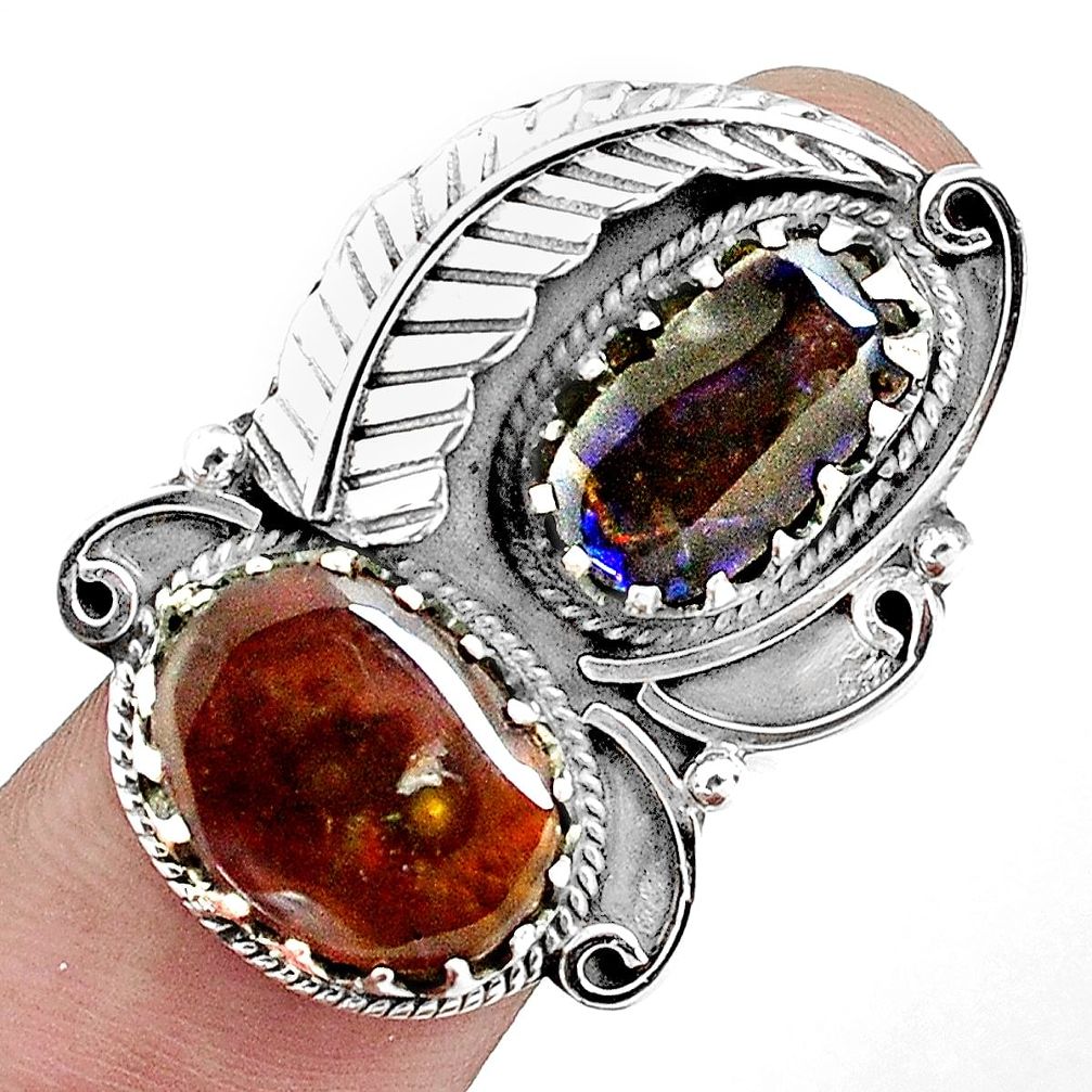 14.84cts natural multi color ammolite (canadian) 925 silver ring size 8 p42456