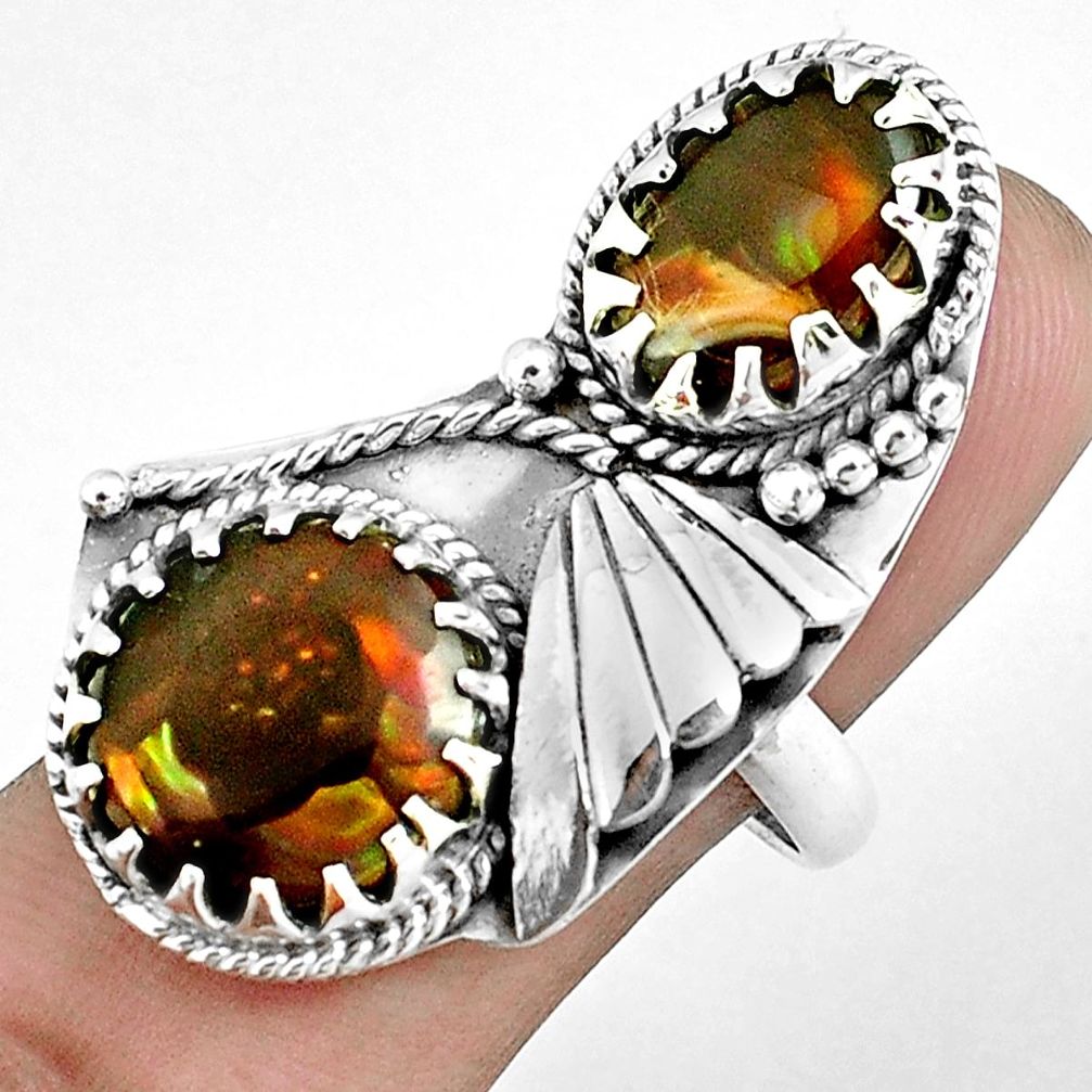 14.84cts natural multi color ammolite (canadian) 925 silver ring size 8.5 p42459