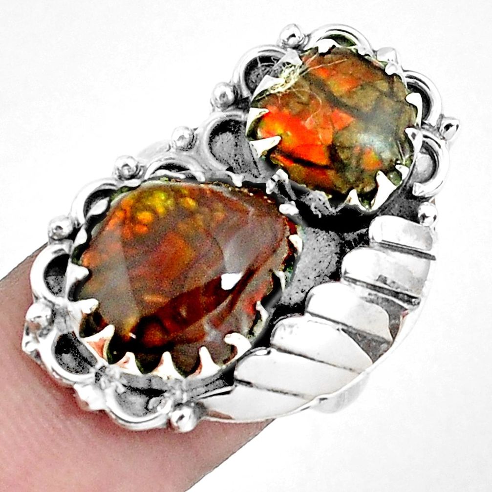 13.70cts natural multi color ammolite (canadian) 925 silver ring size 7.5 p42465