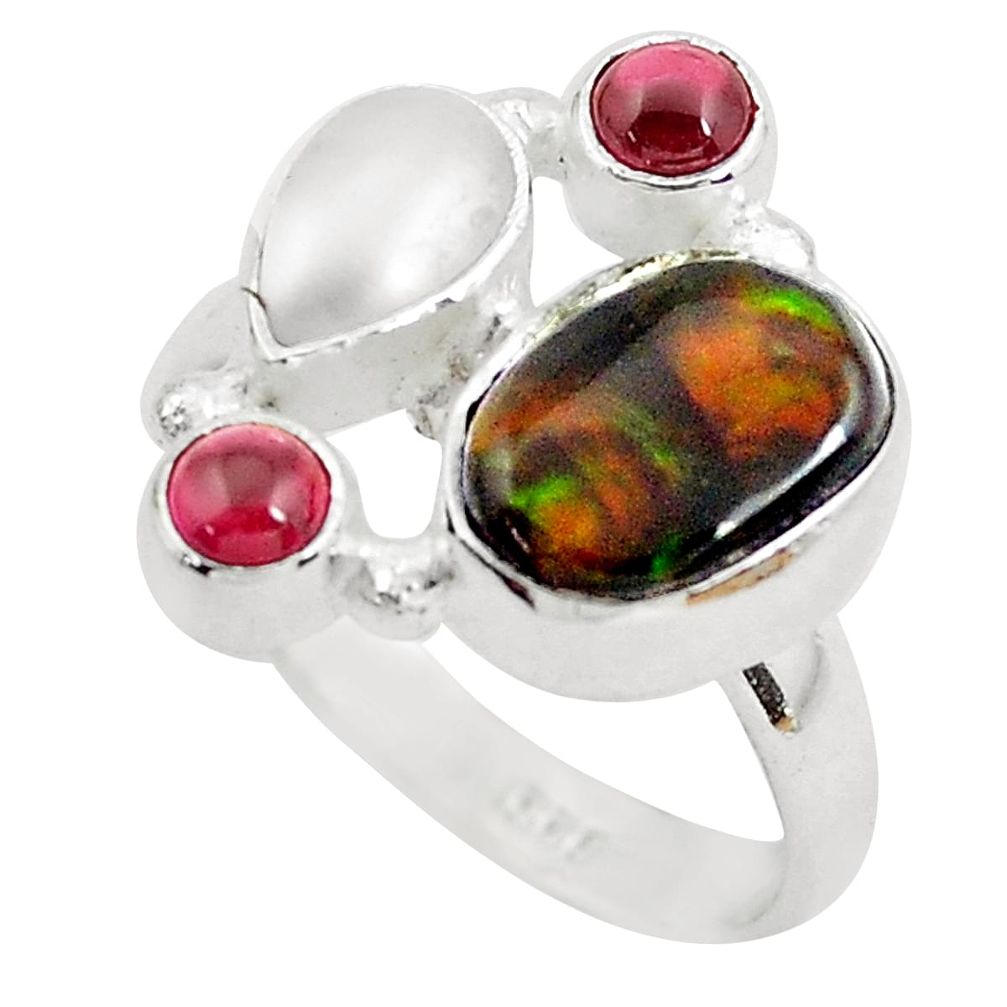 7.36cts natural multi color ammolite (canadian) 925 silver ring size 8 p52549