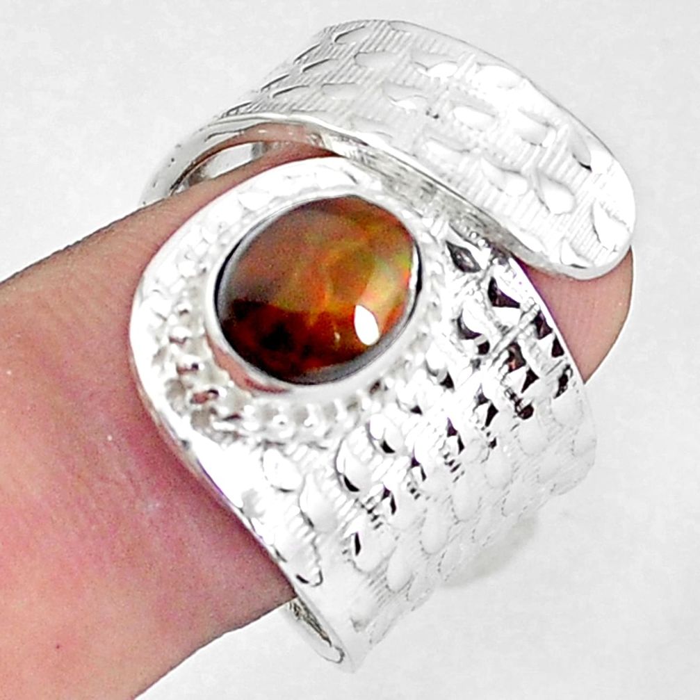 3.31cts natural multi color ammolite 925 silver adjustable ring size 8.5 p57242