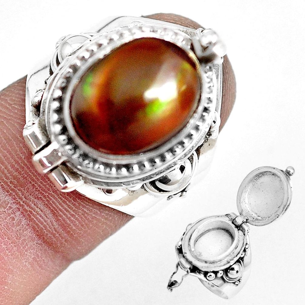 5.33cts natural multi color ammolite 925 silver poison box ring size 7 p44841