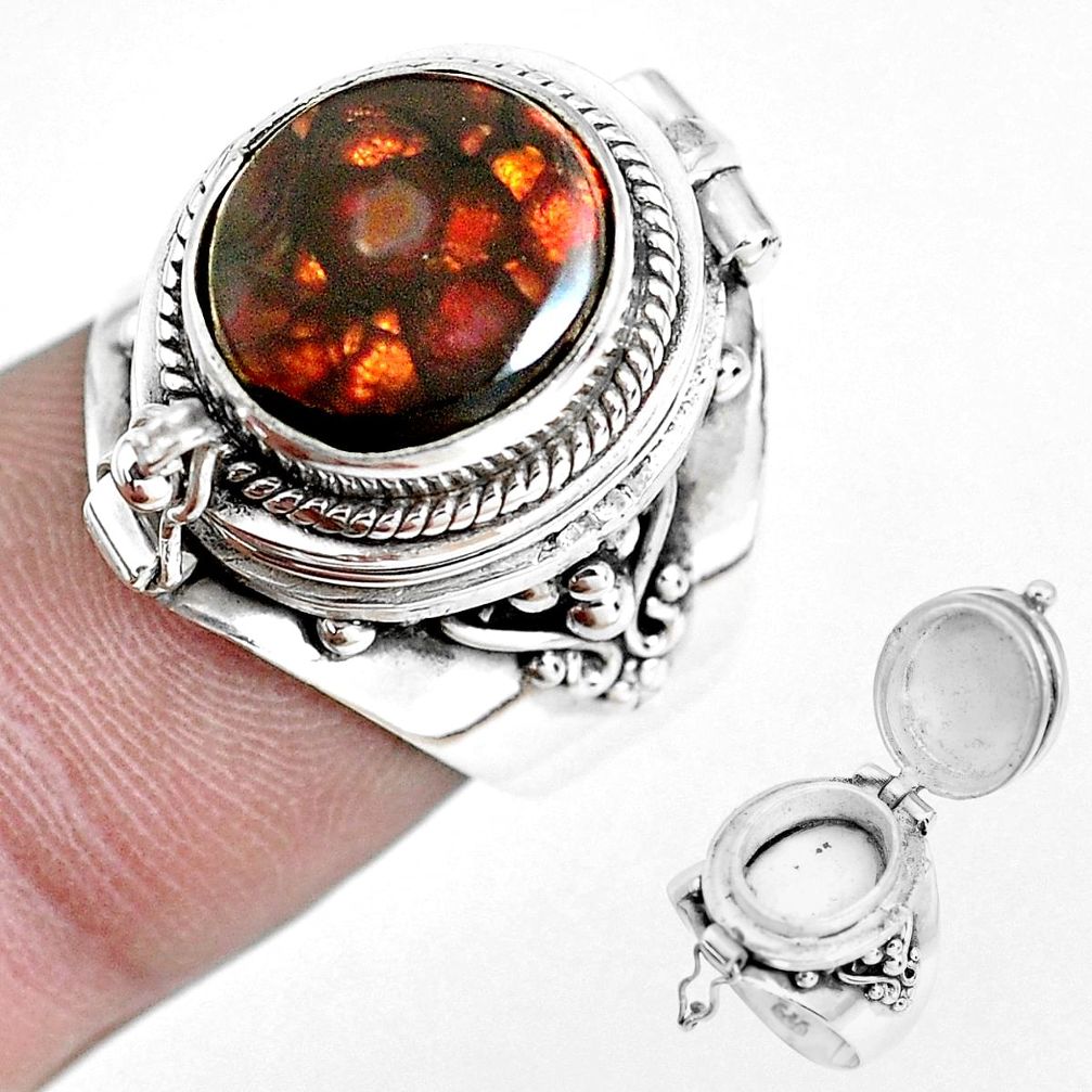 4.74cts natural multi color ammolite 925 silver poison box ring size 6.5 p44847