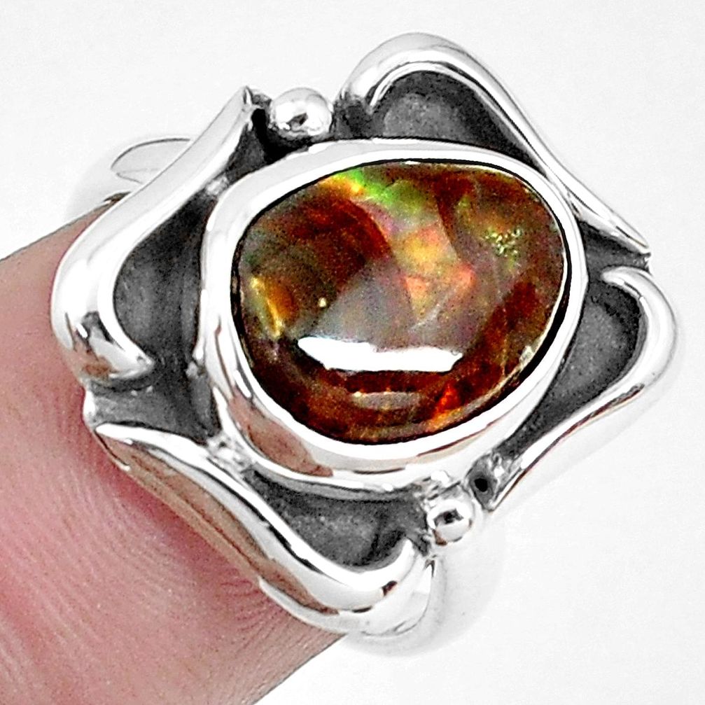 5.27cts natural multi color ammolite 925 silver solitaire ring size 7 p42485