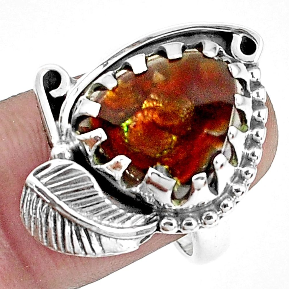 6.79cts natural multi color ammolite 925 silver solitaire ring size 7.5 p42491