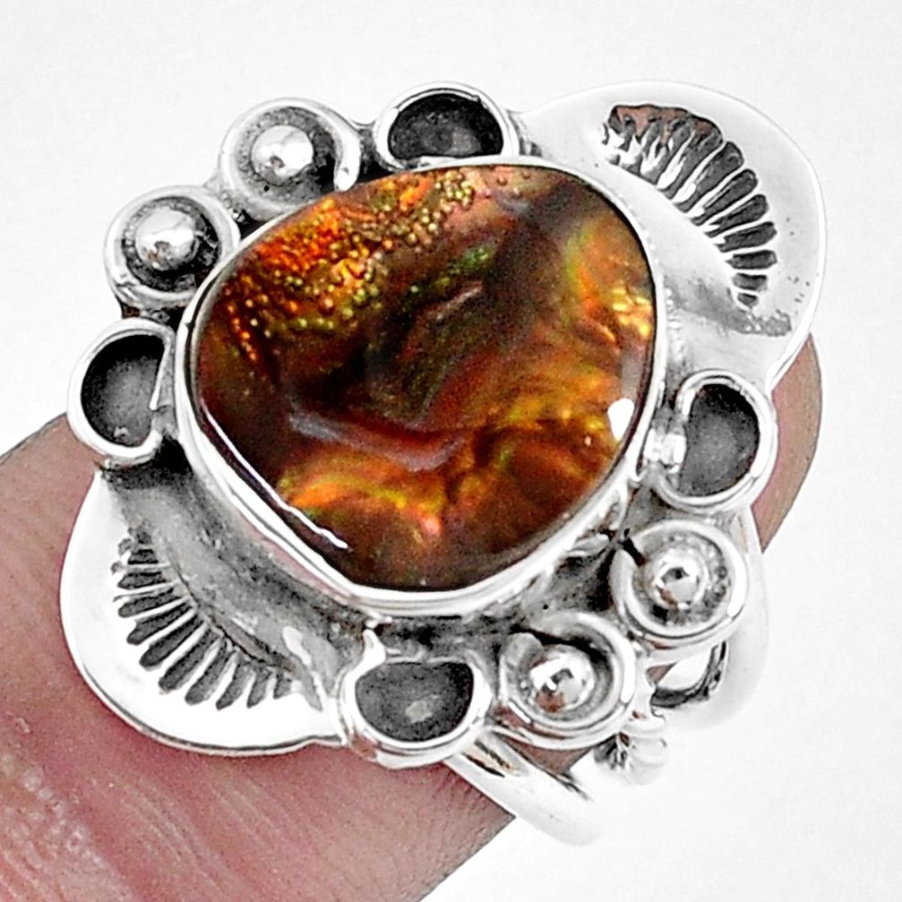 5.98cts natural multi color ammolite 925 silver solitaire ring size 6 p42495