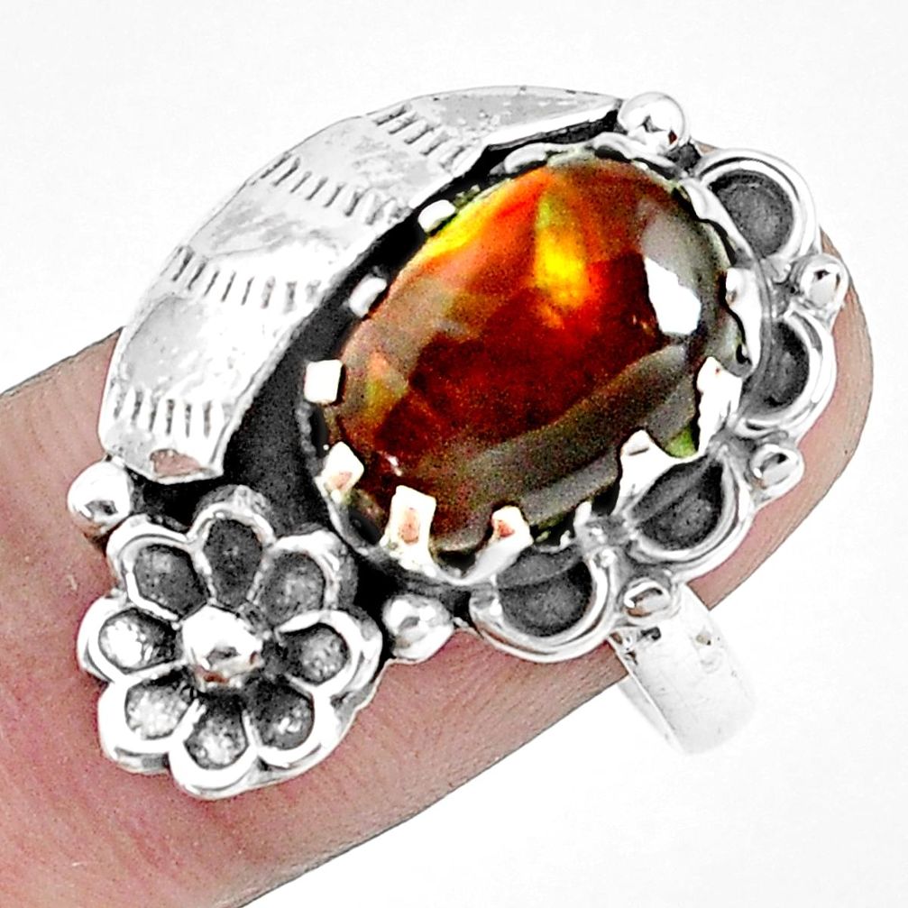 5.18cts natural multi color ammolite 925 silver solitaire ring size 8.5 p42497