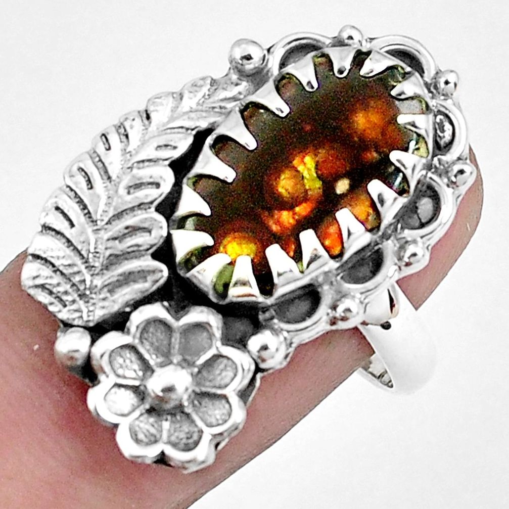 6.20cts natural multi color ammolite 925 silver solitaire ring size 8 p42499