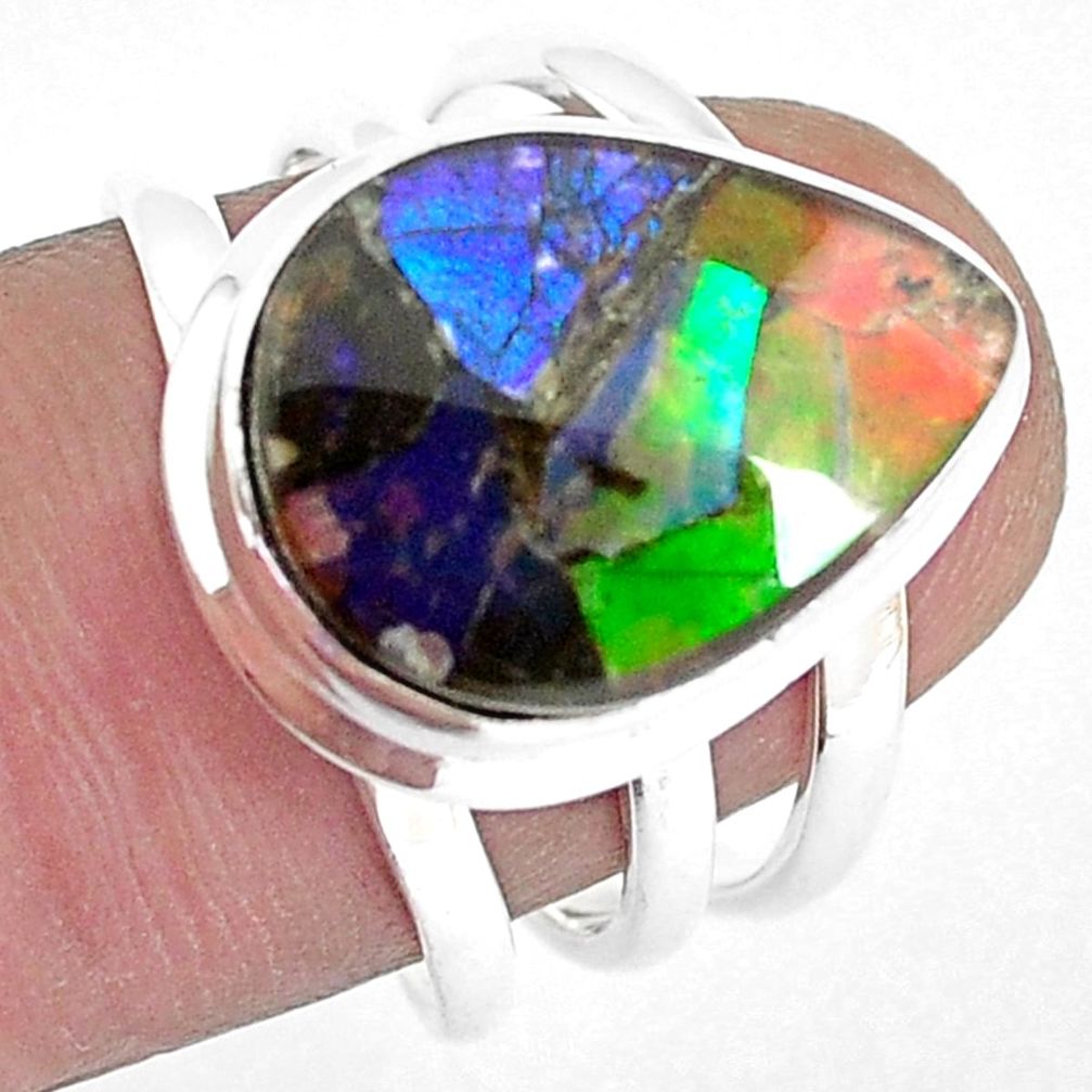 10.33cts natural multi color ammolite 925 silver solitaire ring size 7.5 p47831