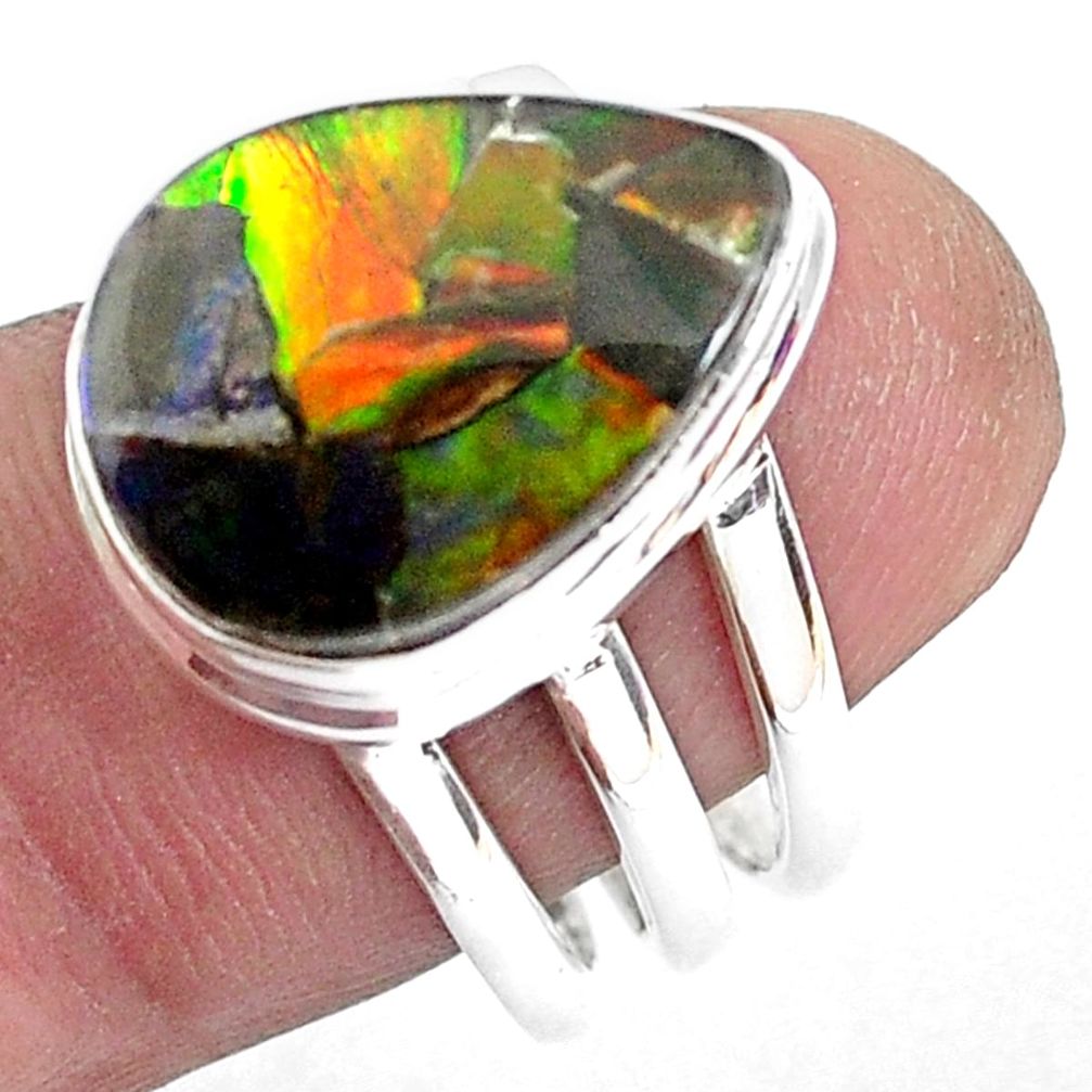 10.33cts natural multi color ammolite 925 silver solitaire ring size 7.5 p47835