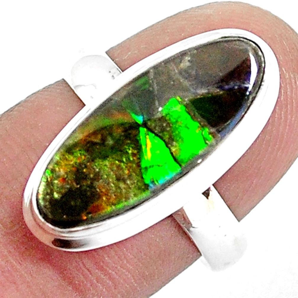 5.13cts natural multi color ammolite 925 silver solitaire ring size 7 p47861