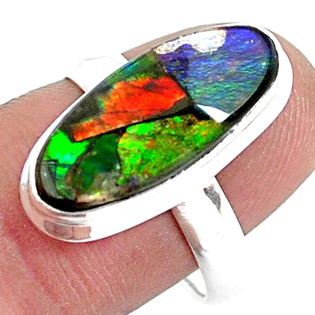 4.86cts natural multi color ammolite 925 silver solitaire ring size 8 p47865