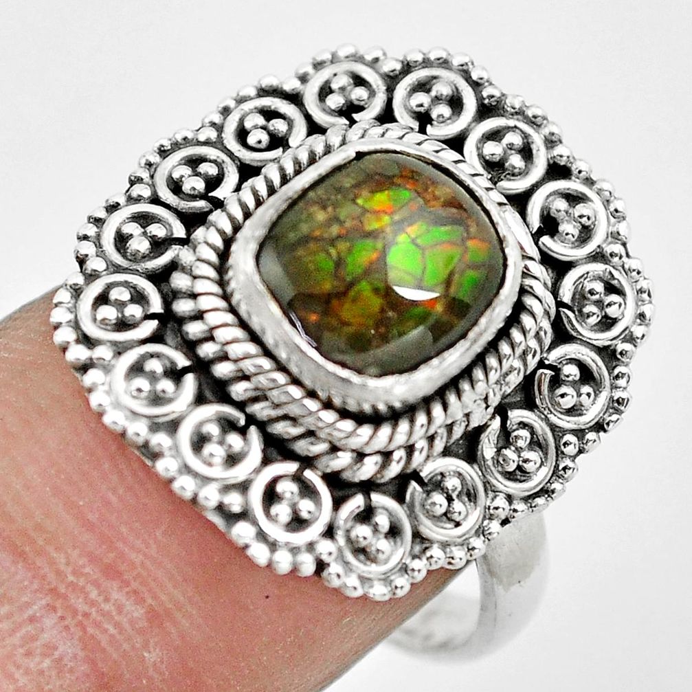 3.70cts natural multi color ammolite 925 silver solitaire ring size 7.5 p61543