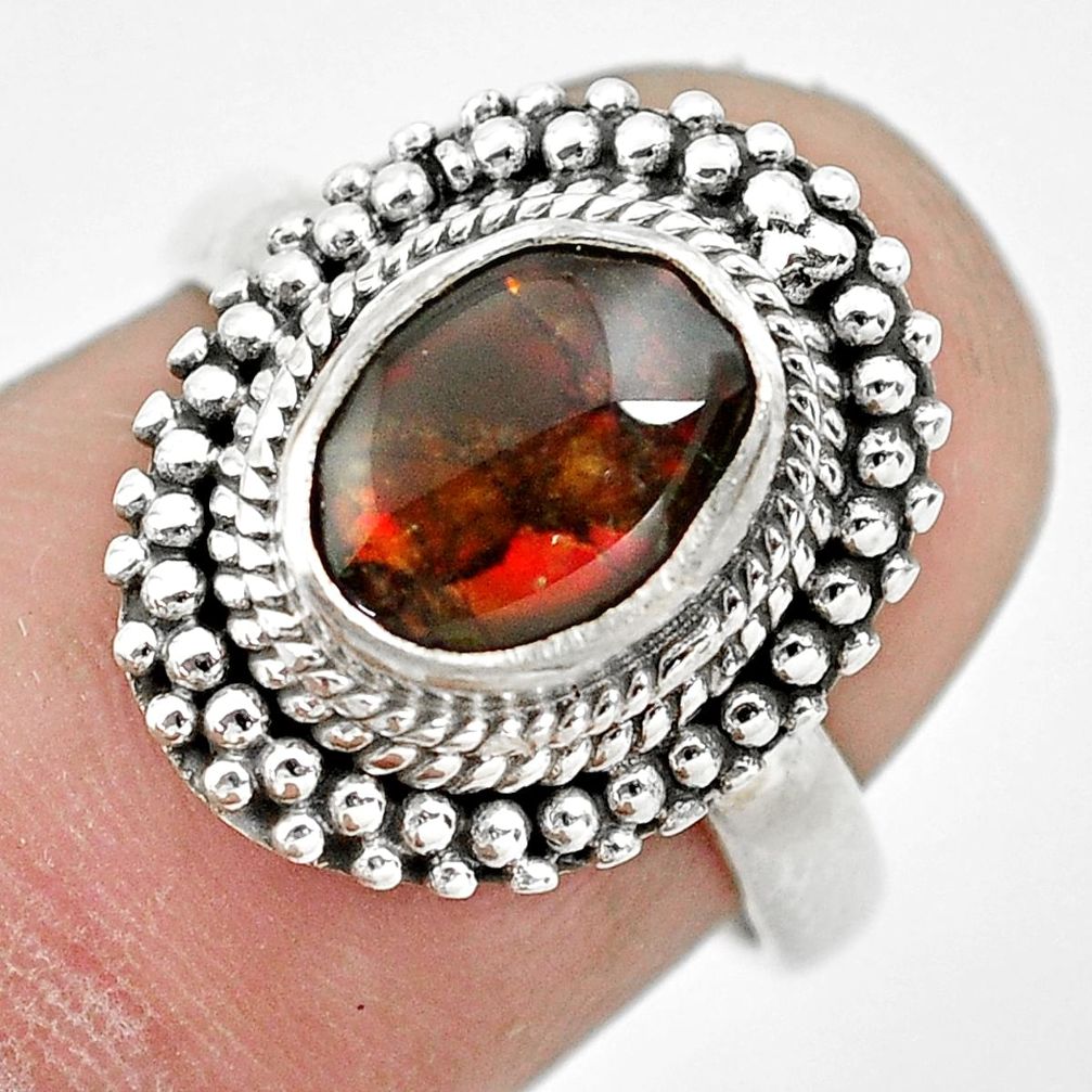 3.28cts natural multi color ammolite 925 silver solitaire ring size 6.5 p61546