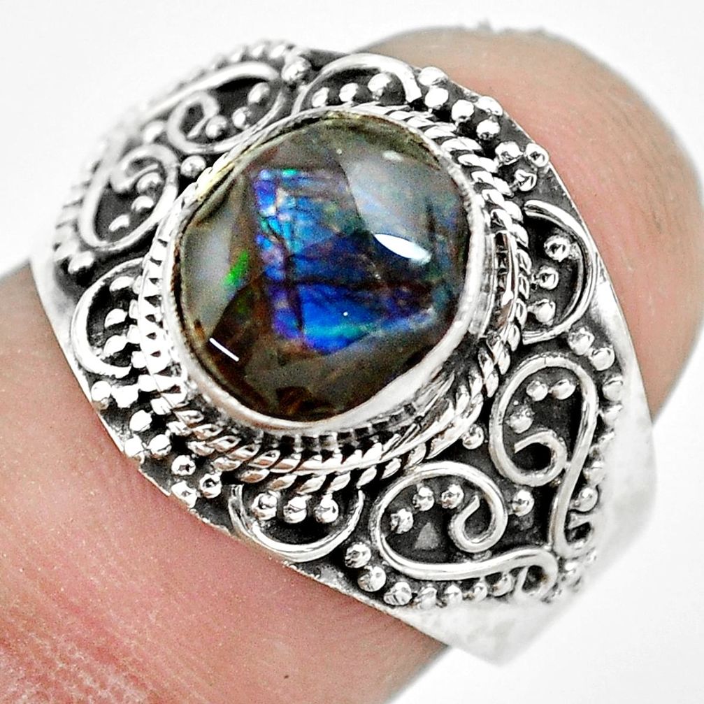 3.51cts natural multi color ammolite 925 silver solitaire ring size 7.5 p61549