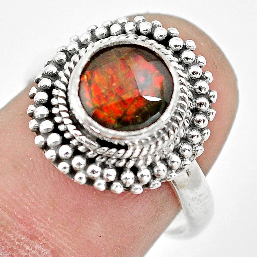 3.27cts natural multi color ammolite 925 silver solitaire ring size 7 p61554