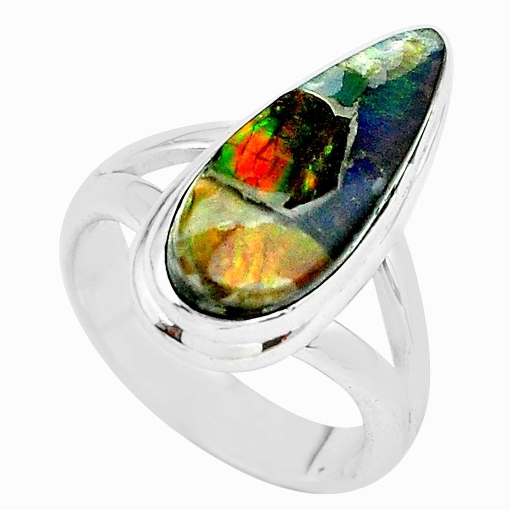 5.52cts natural multi color ammolite 925 silver solitaire ring size 5.5 p68306