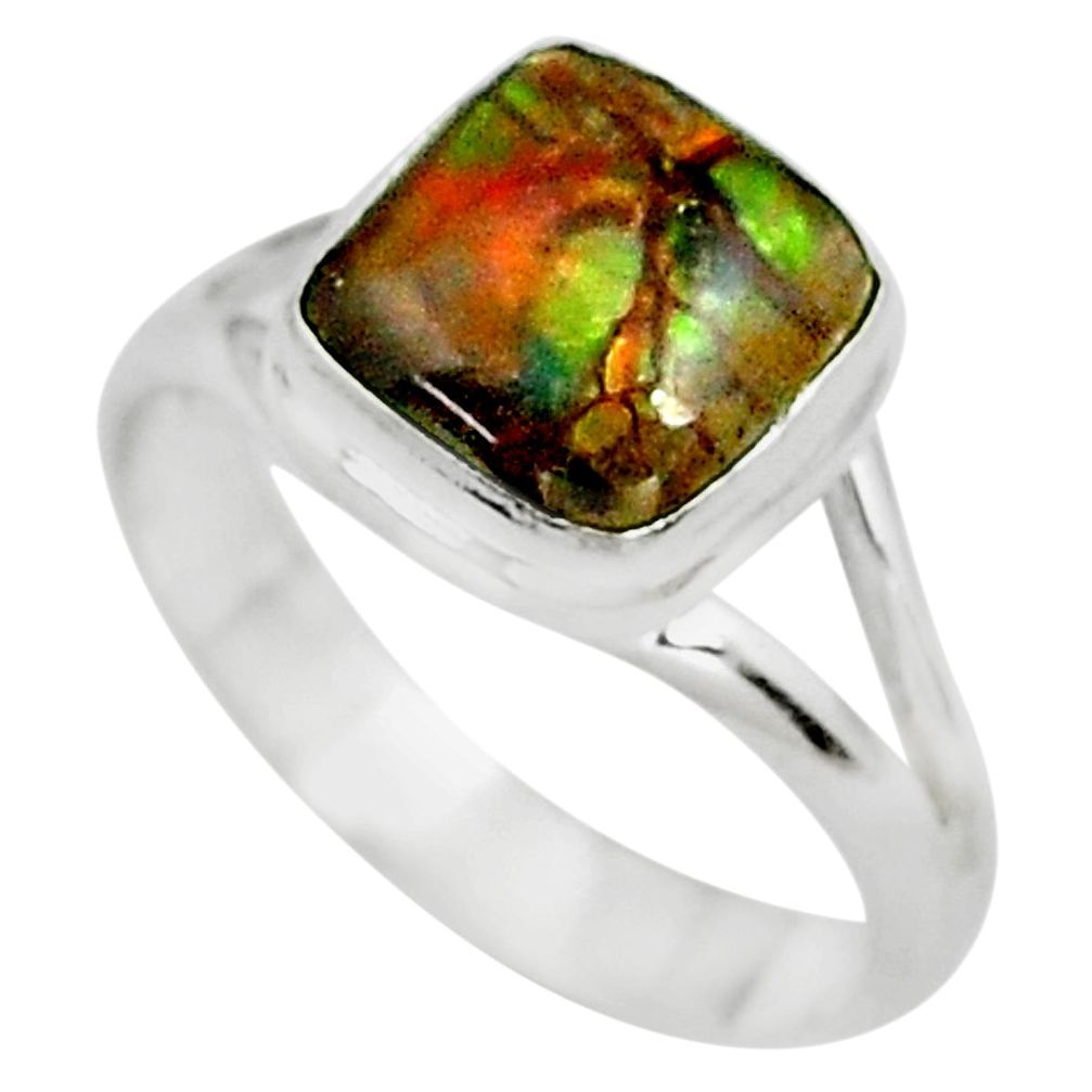 4.84cts natural multi color ammolite 925 silver solitaire ring size 8 p79026