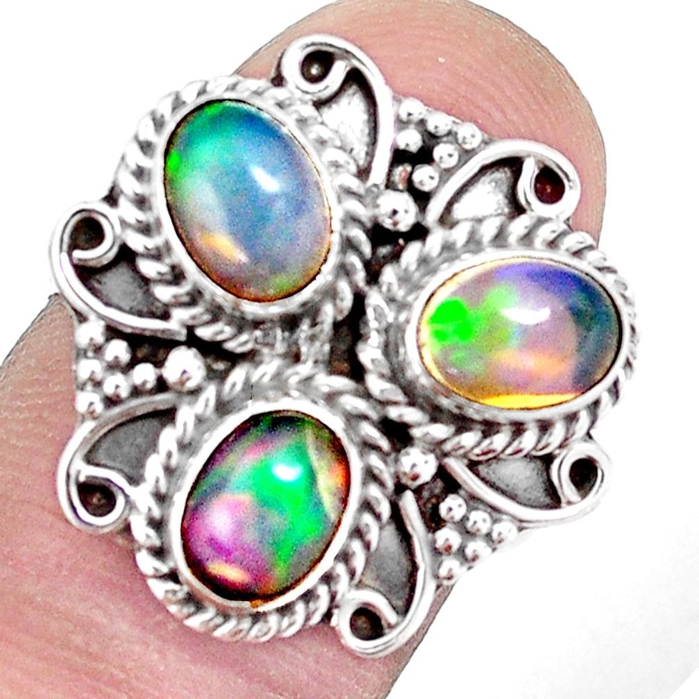 4.93cts natural multi color ethiopian opal 925 silver ring size 7.5 p32843