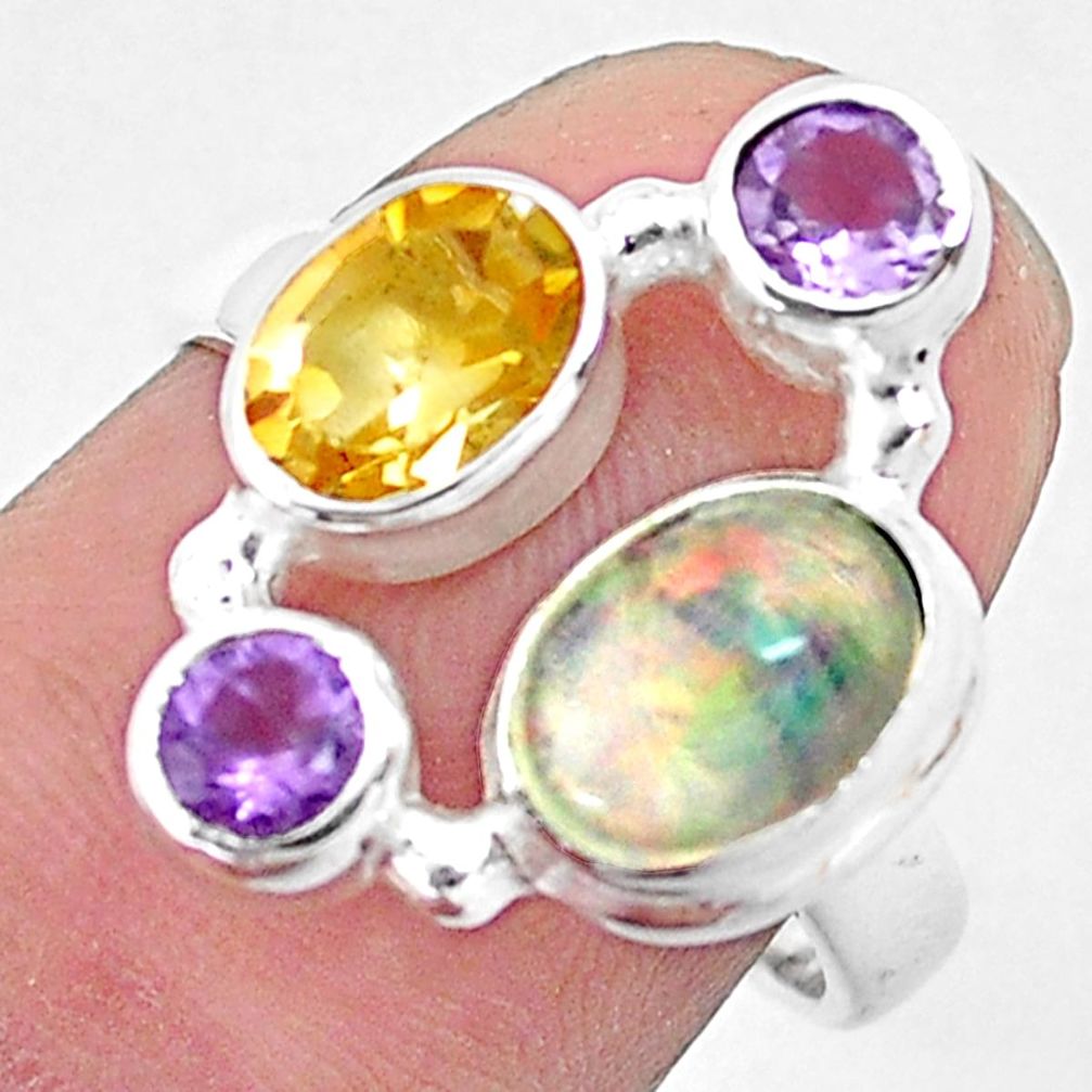 5.38cts natural multi color ethiopian opal citrine 925 silver ring size 7 p52527