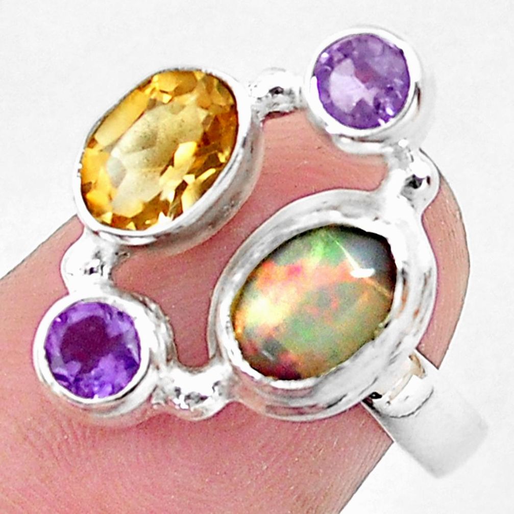 5.09cts natural multi color ethiopian opal citrine 925 silver ring size 7 p52528