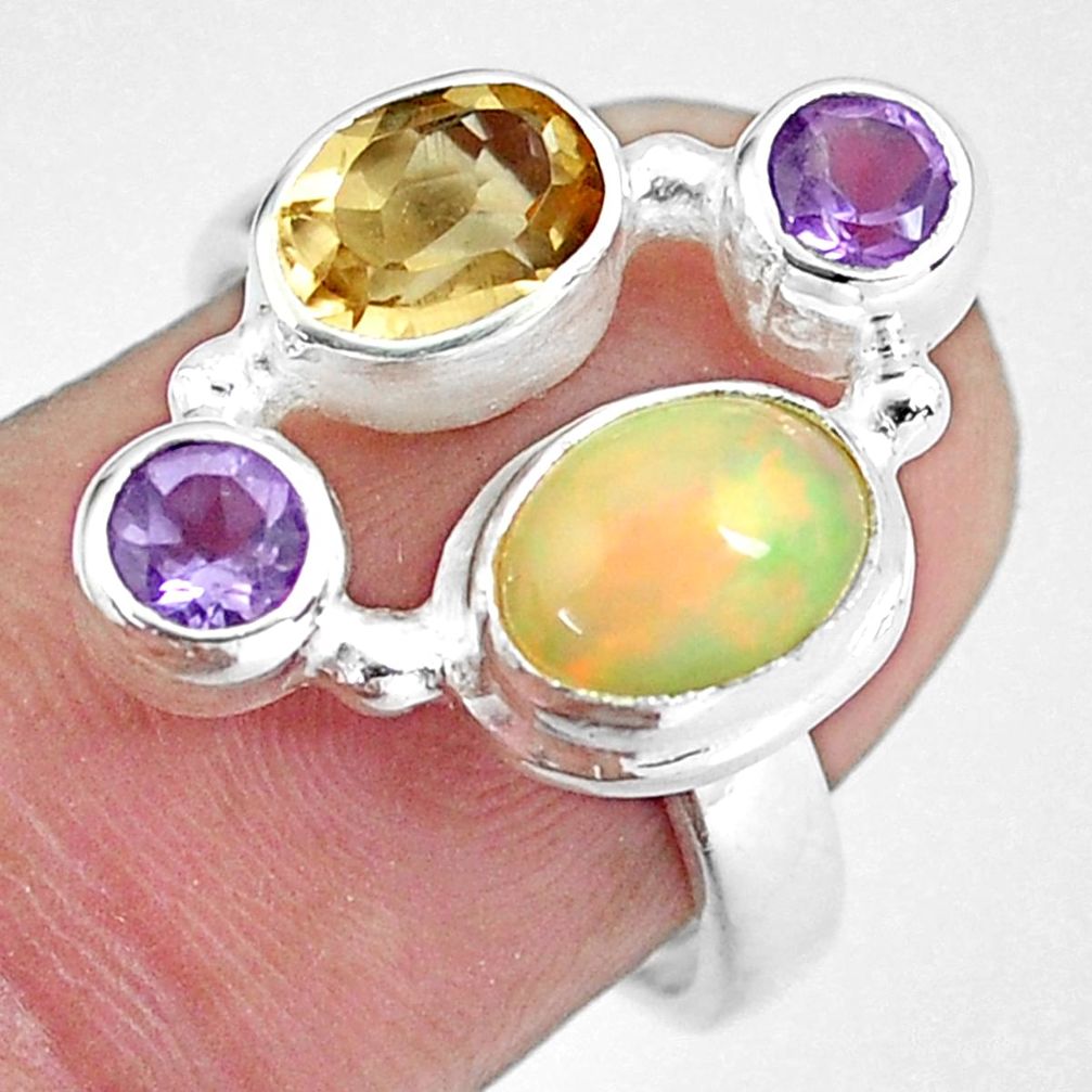 5.31cts natural multi color ethiopian opal citrine 925 silver ring size 7 p60345