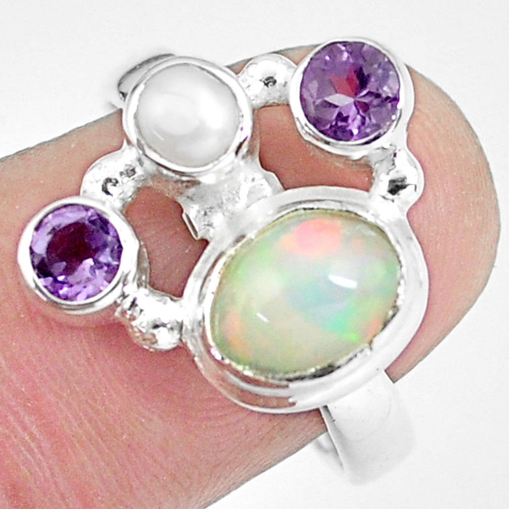 4.40cts natural multi color ethiopian opal citrine 925 silver ring size 8 p60354