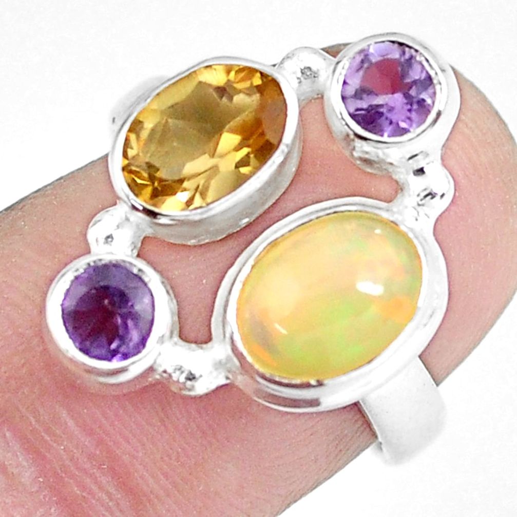 4.94cts natural multi color ethiopian opal citrine 925 silver ring size 7 p60358