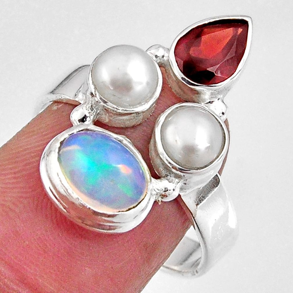 6.36cts natural multi color ethiopian opal garnet 925 silver ring size 8 p90790