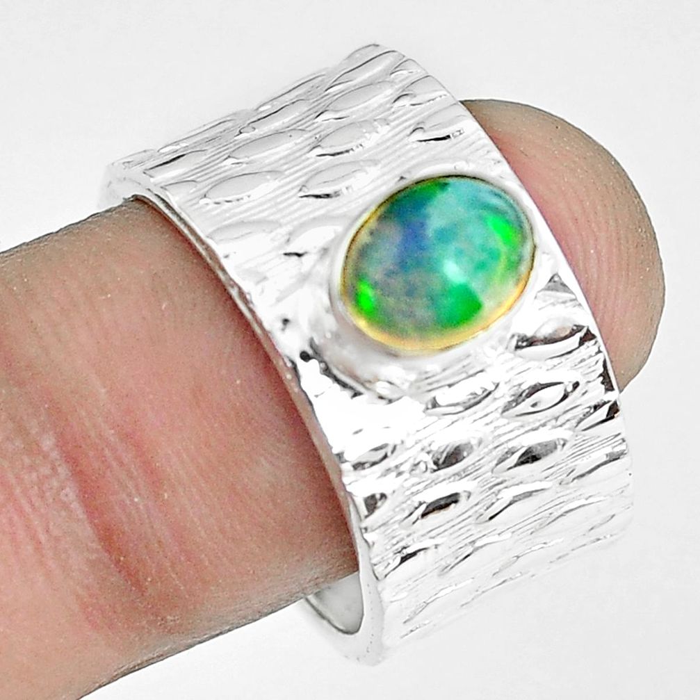 4.20cts natural multi color ethiopian opal silver solitaire ring size 9 p61886