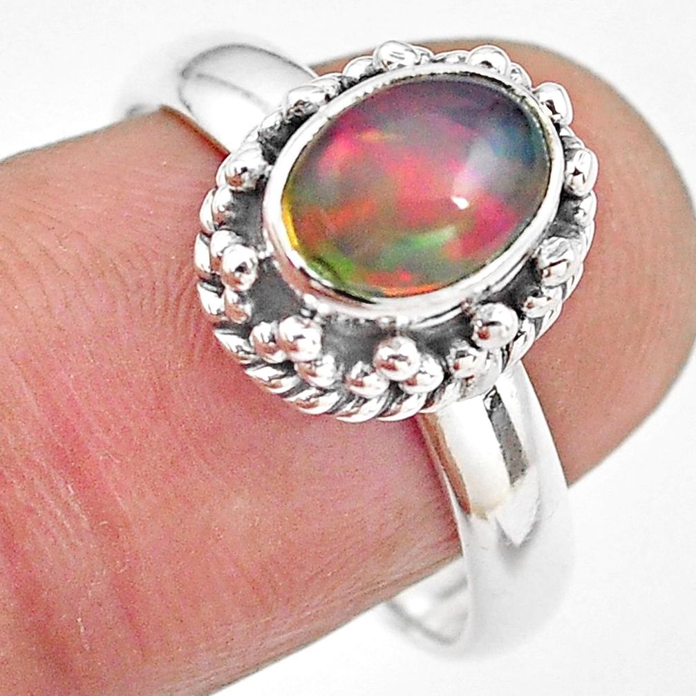 2.19cts natural multi color ethiopian opal silver solitaire ring size 8.5 p84792