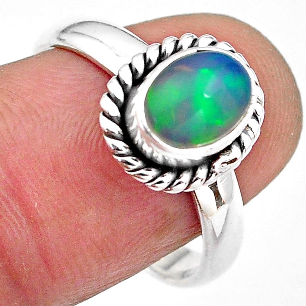 2.02cts natural multi color ethiopian opal silver solitaire ring size 8 p84809