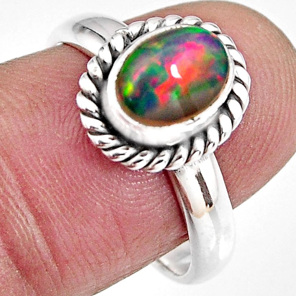 2.17cts natural multi color ethiopian opal silver solitaire ring size 7.5 p92094