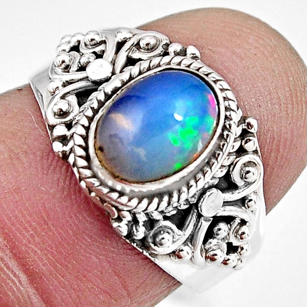 2.17cts natural multi color ethiopian opal silver solitaire ring size 6.5 p92111