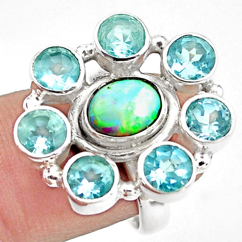 8.71cts natural multi color ethiopian opal topaz 925 silver ring size 6.5 p78066
