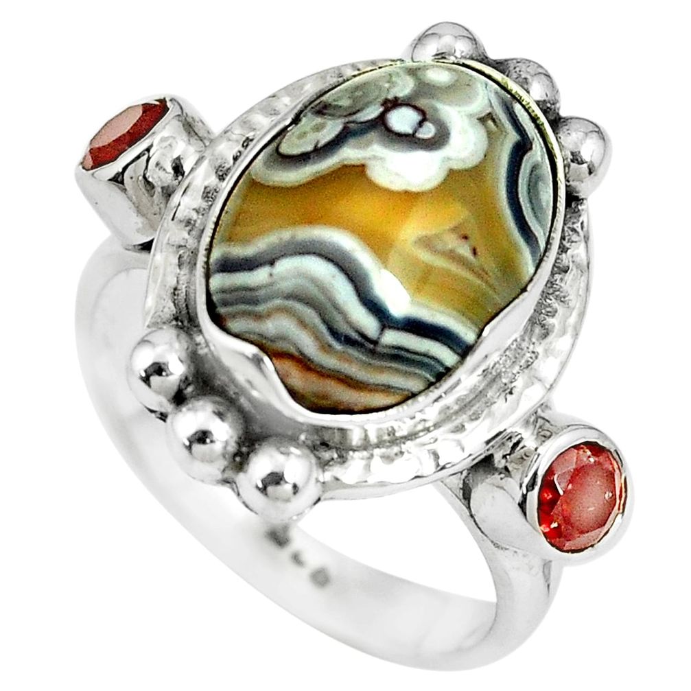 7.36cts natural multi color mexican laguna lace agate silver ring size 7 p69897