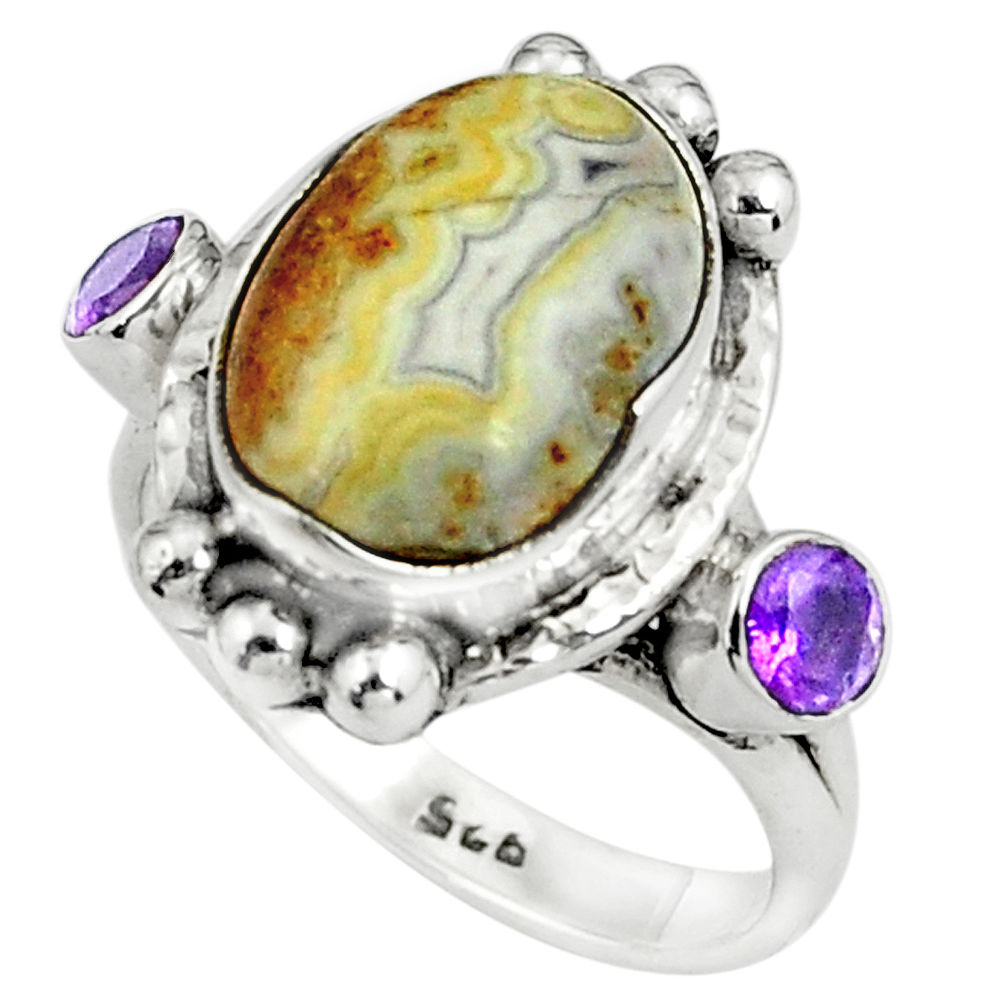 8.27cts natural multi color mexican laguna lace agate silver ring size 8 p79008