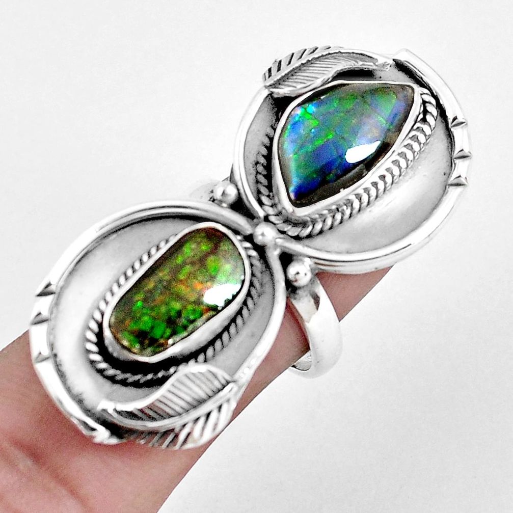 11.22cts natural multicolor ammolite (canadian) 925 silver ring size 7.5 p42475