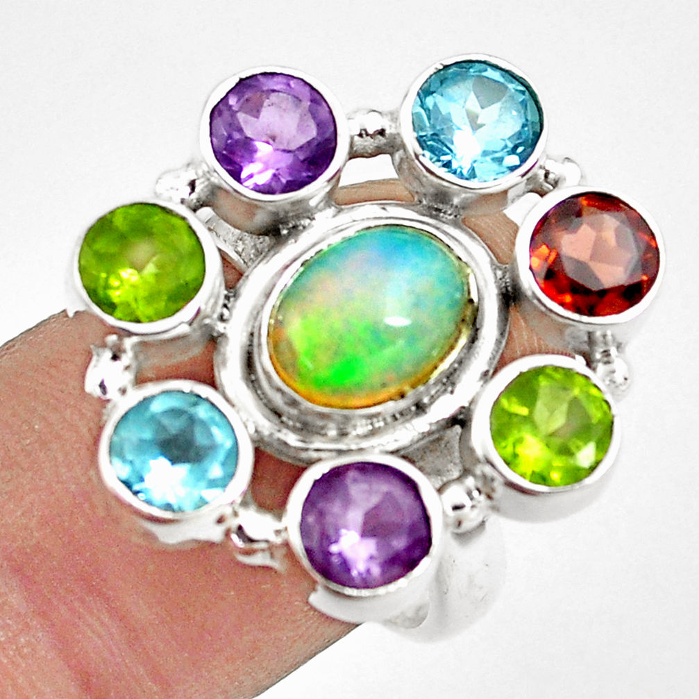 9.23cts natural multicolor ethiopian opal amethyst 925 silver ring size 8 p78025