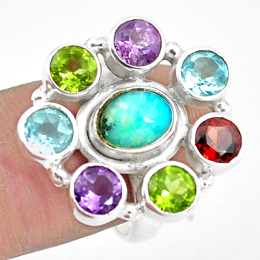 9.23cts natural multicolor ethiopian opal amethyst 925 silver ring size 8 p78028