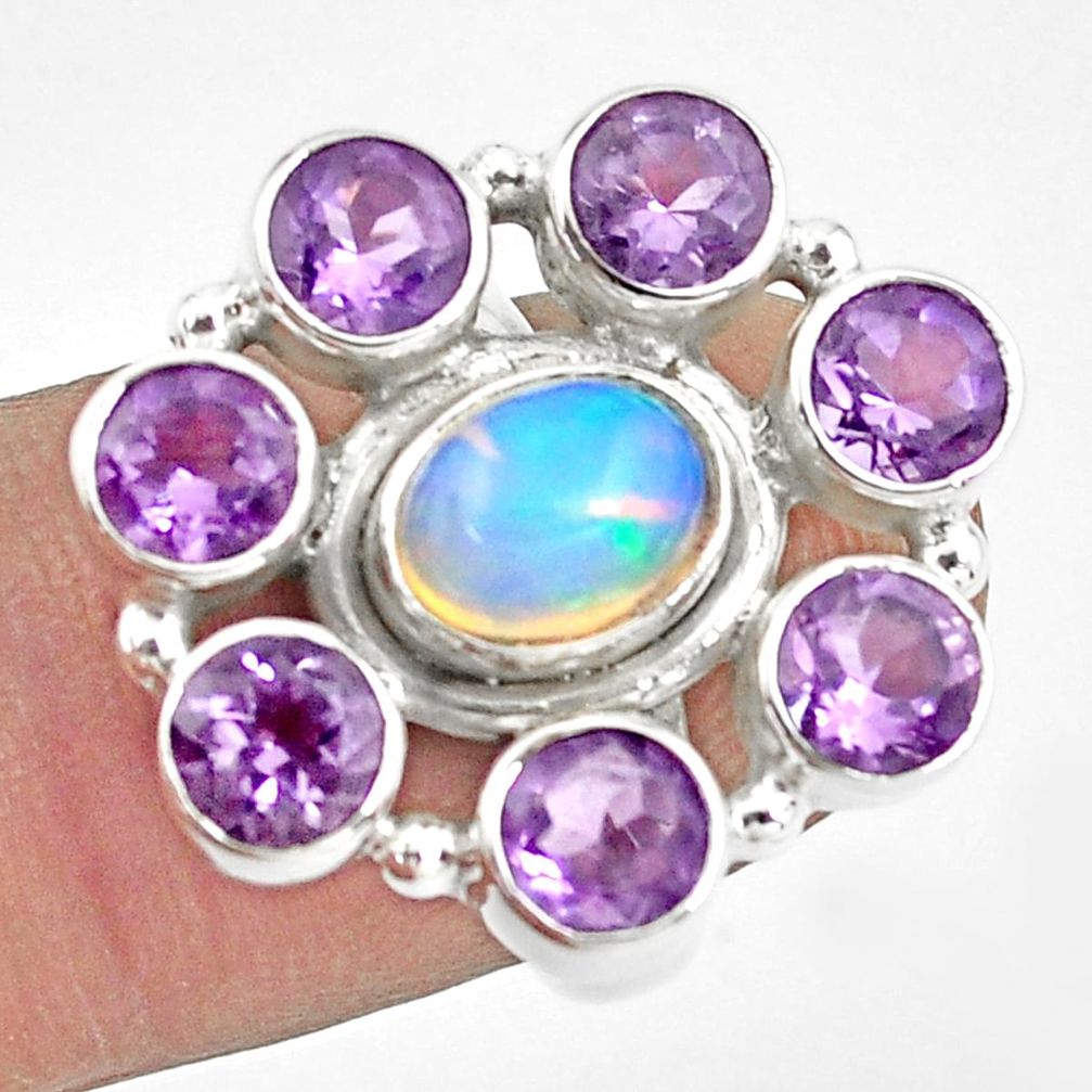 8.71cts natural multicolor ethiopian opal amethyst 925 silver ring size 6 p78029