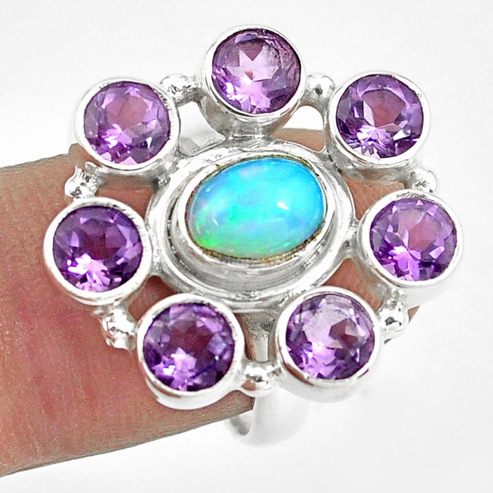9.23cts natural multicolor ethiopian opal amethyst 925 silver ring size 7 p78039