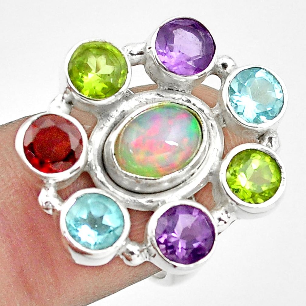8.96cts natural multicolor ethiopian opal amethyst 925 silver ring size 6 p78045